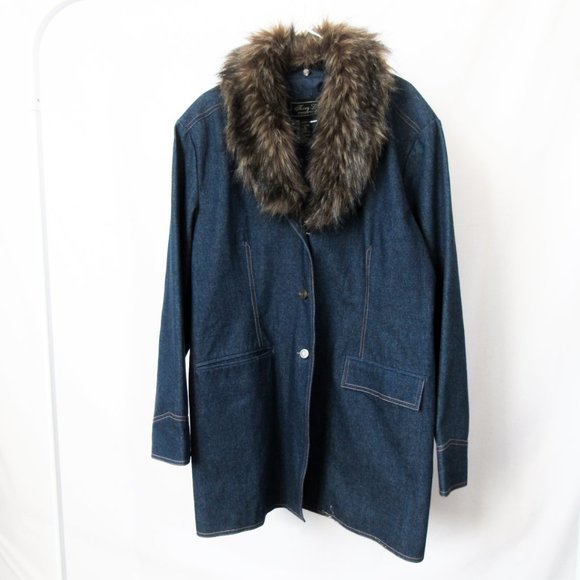 VINTAGE 70S Denim Jacket with Faux Fur Collar Dark Blue Wash Size Large - Picture 7 of 12